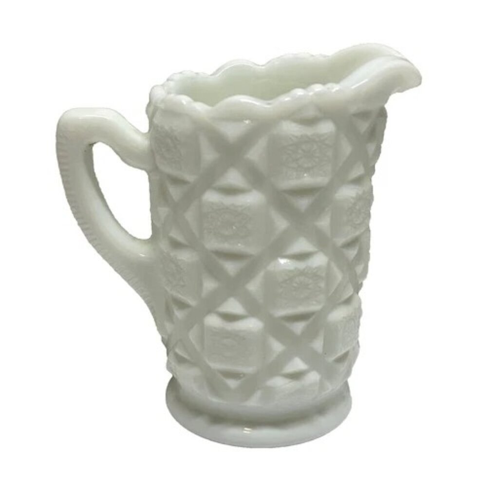 Vintage Westmoreland Creamer Milk Glass Old Quilt Pattern 1940's Farmhouse Mint‎
